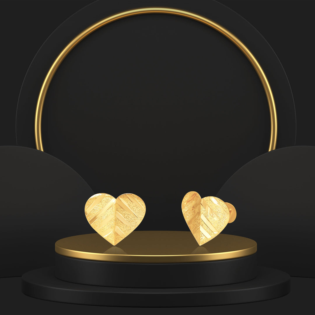 18K Real Gold Heart Screw Earring Set