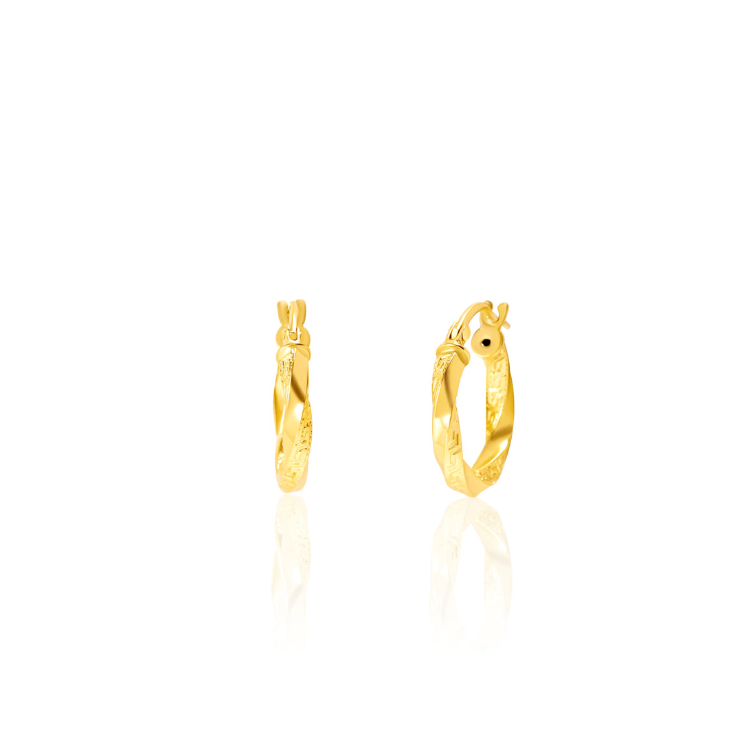 18K Real Gold Twisted Round Loop Earring Set