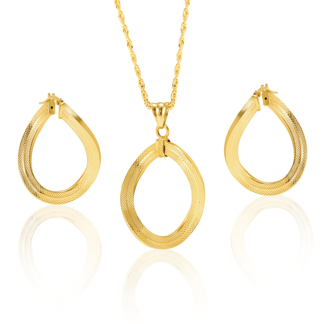 18K Real  Gold Oval Twisted Jewelry Set