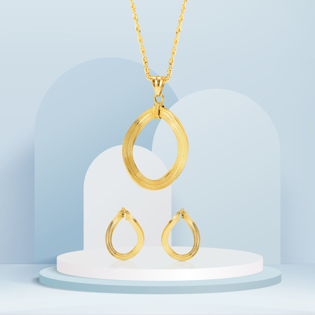 18K Real  Gold Oval Twisted Jewelry Set