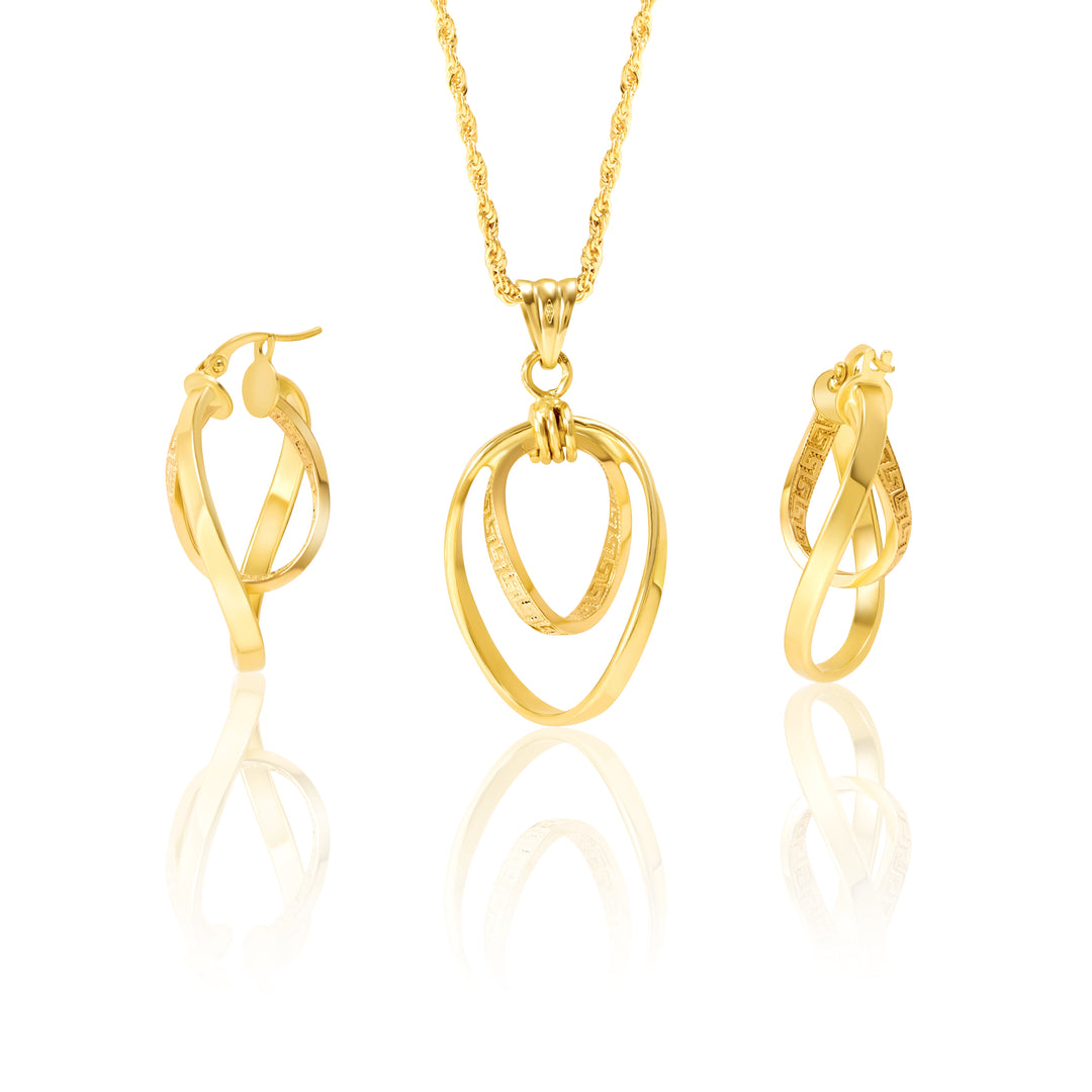 18K Real Gold Double Oval Twisted Jewelry Set