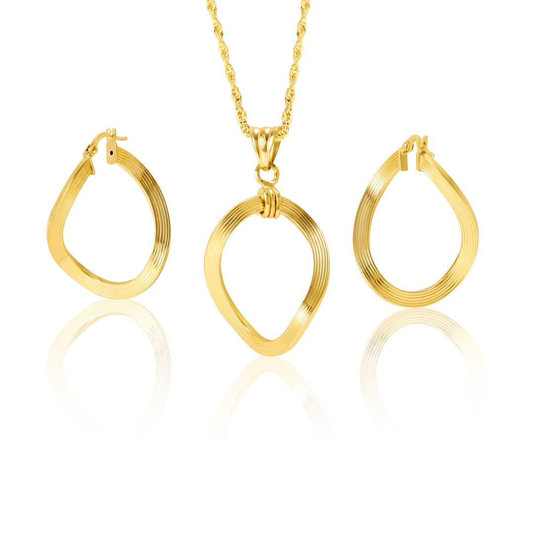 18K Real Gold Oval Twisted Jewelry Set