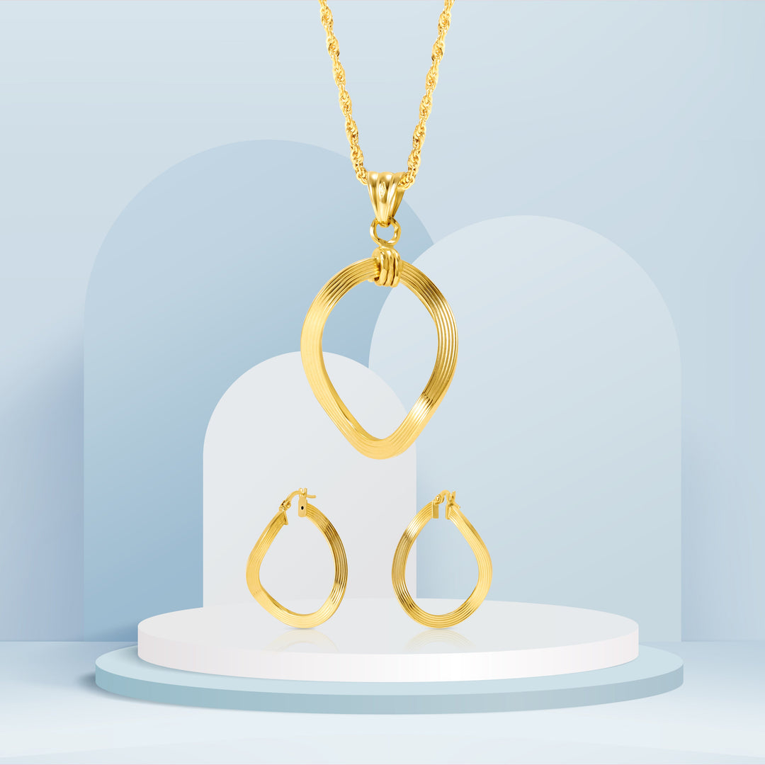 18K Real Gold Oval Twisted Jewelry Set