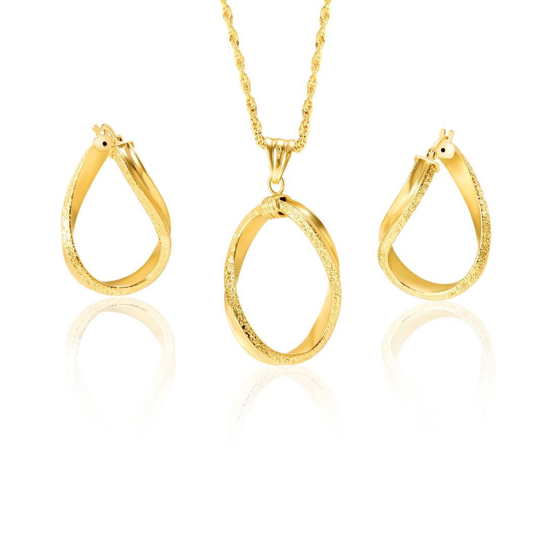 18K Real Gold Oval Twisted Jewelry Set