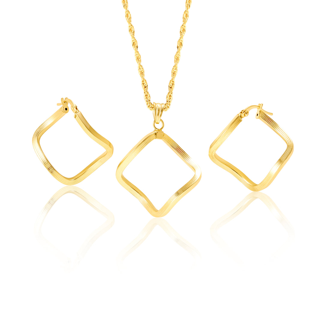 18K Real Gold Square Twisted Jewelry Set