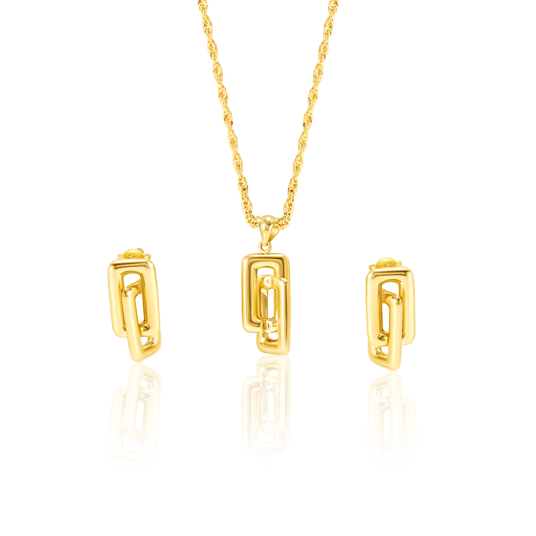 18K Real Gold Double Square Jewelry Set