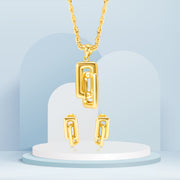 18K Real Gold Double Square Jewelry Set