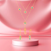 18K Real Gold Blue Stone Flower Jewelry Set