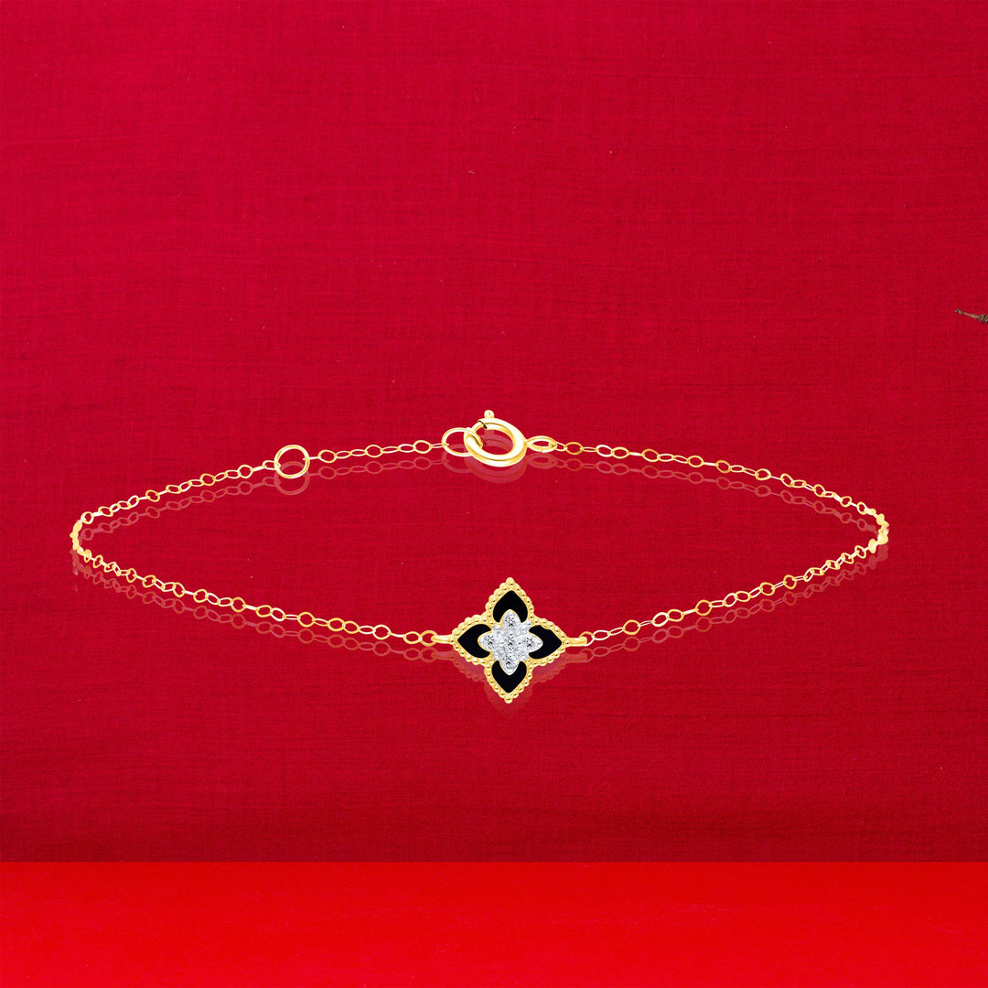18K Real Gold Black Flower Jewelry Set