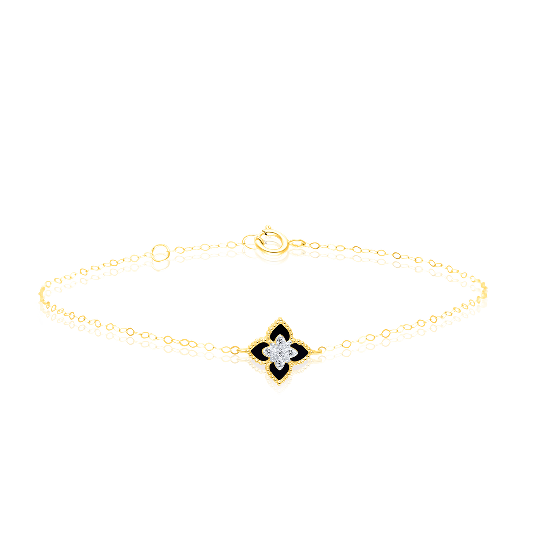 18K Real Gold Black Flower Jewelry Set
