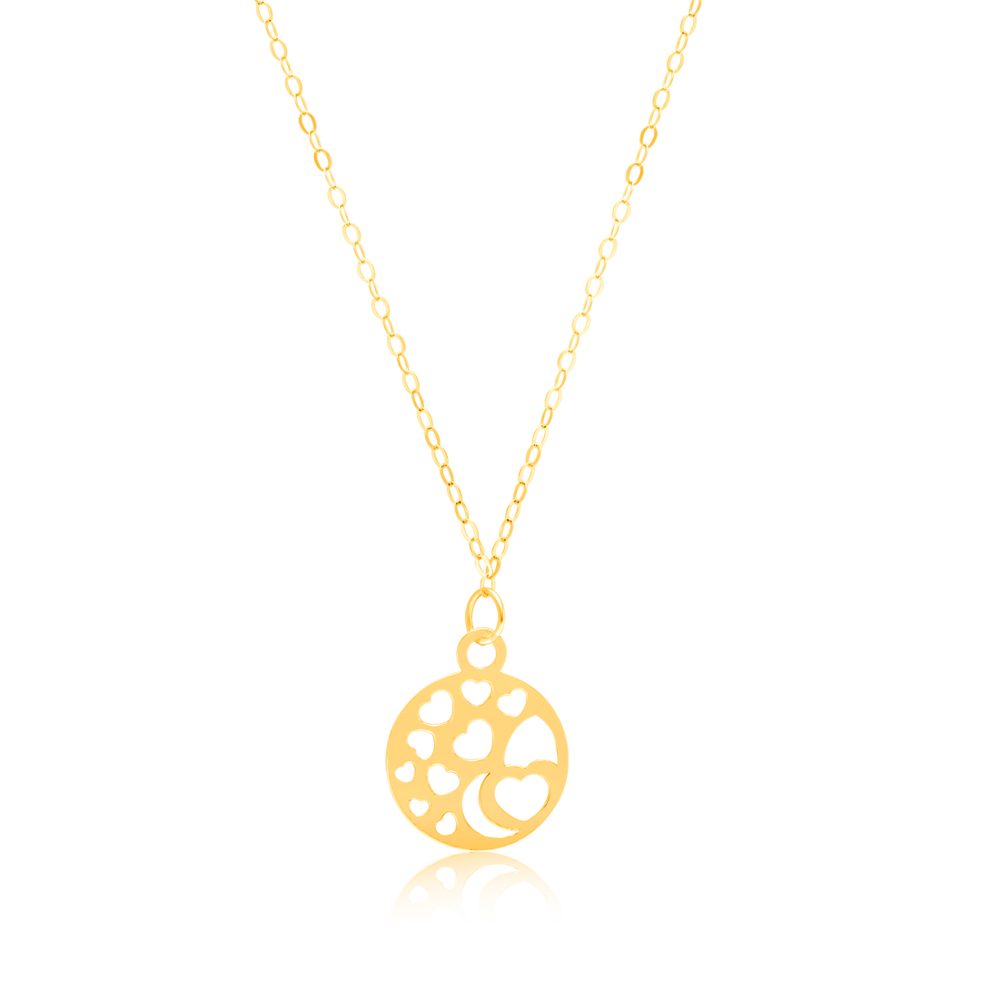 18K Pure Gold Round Hearts Fine Necklace