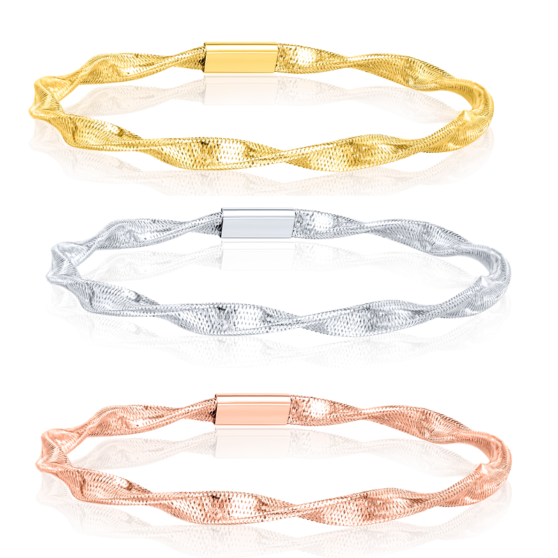 18K Real Gold 3 Color Elastic Bangle Set