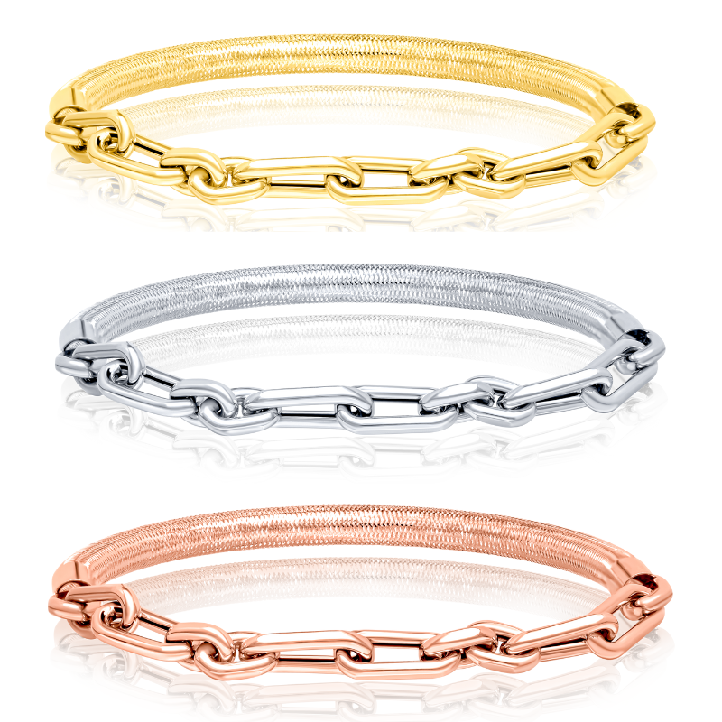 18K Real Gold 3 Color Elastic Bangle Set