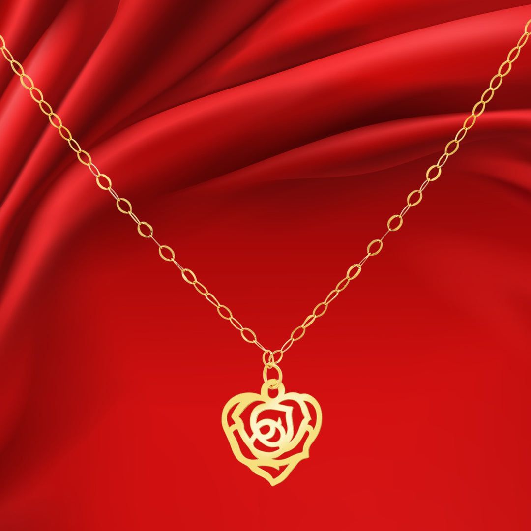 18K Real Gold Heart Flower Necklace