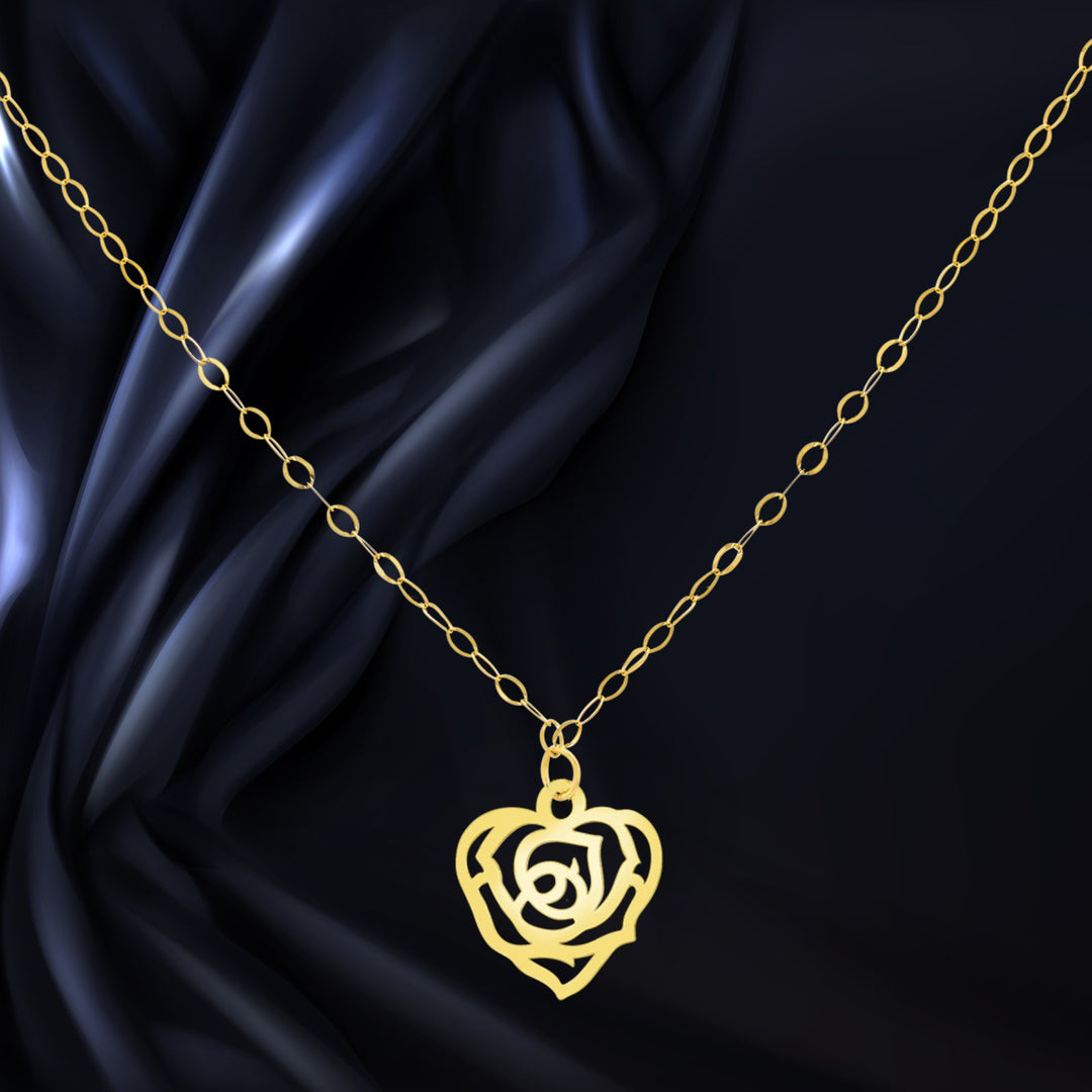 18K Real Gold Heart Flower Necklace
