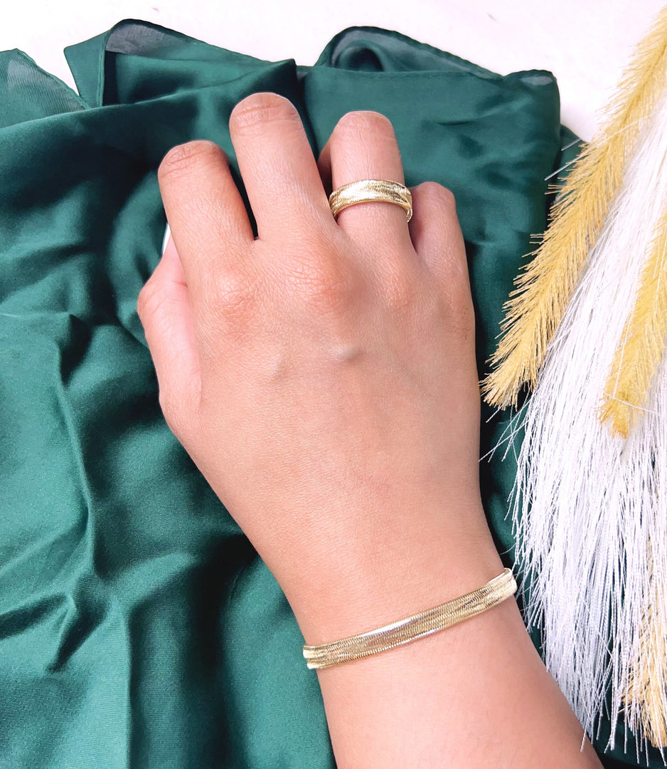 18K Real Gold Elastic Bangle & Ring Set