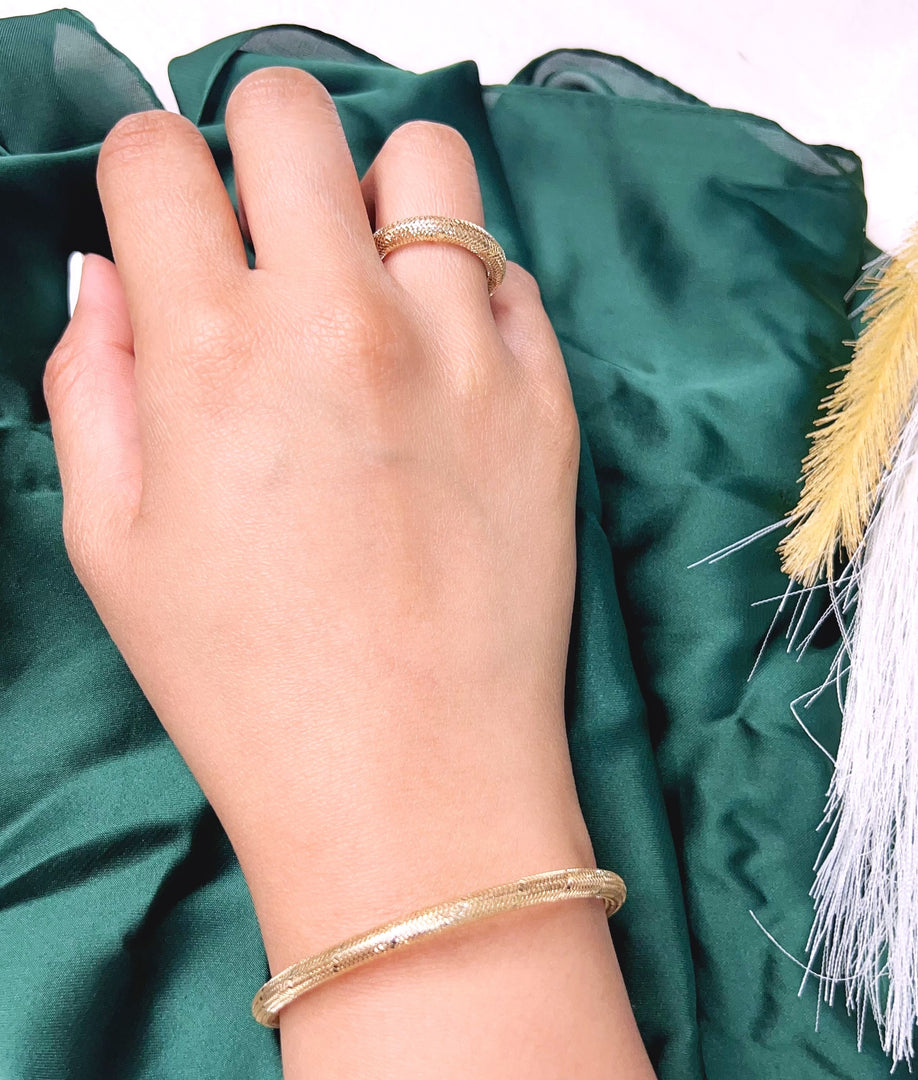 18K Real Gold Elastic Bangle & Ring Set