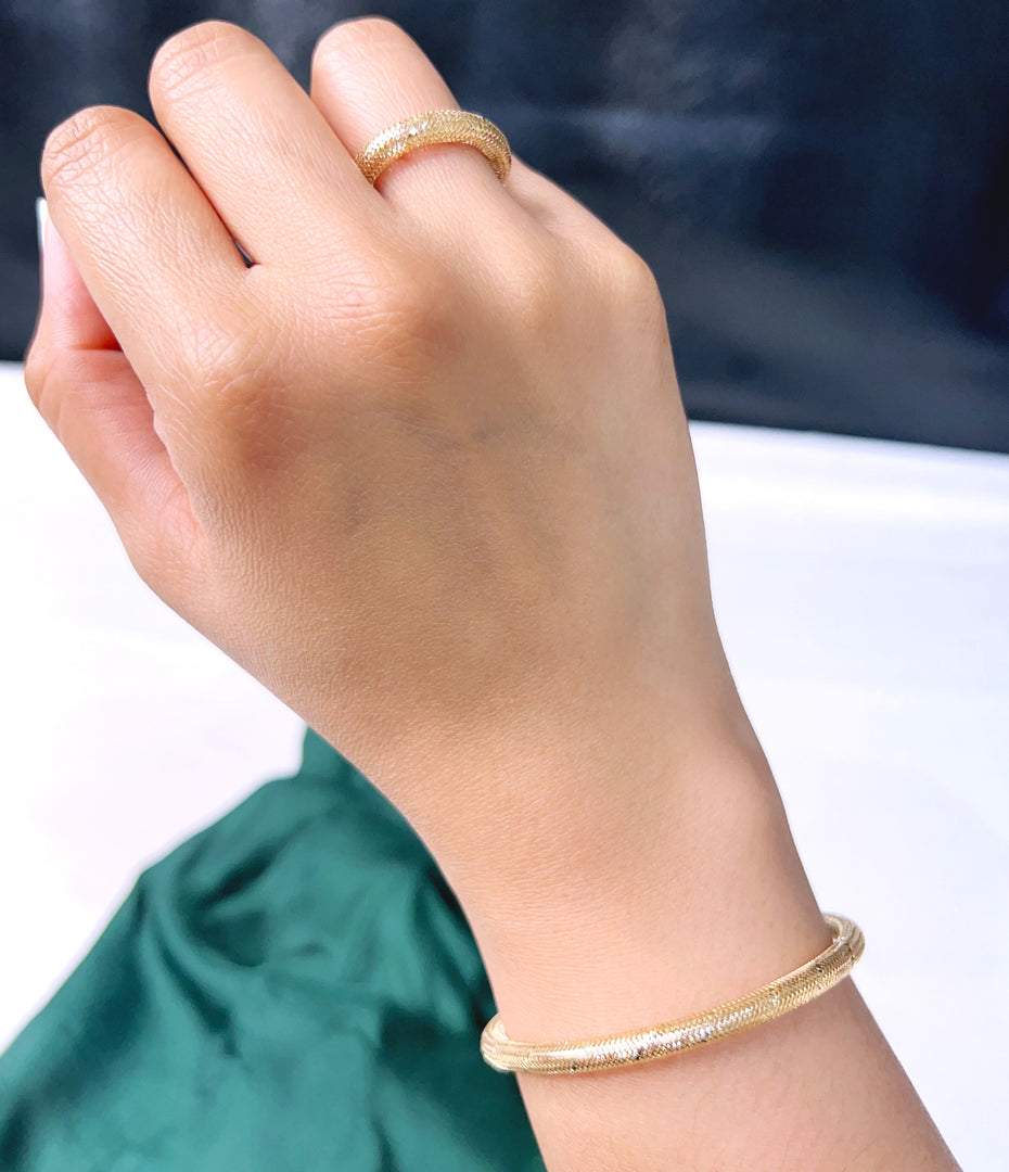 18K Real Gold Elastic Bangle & Ring Set