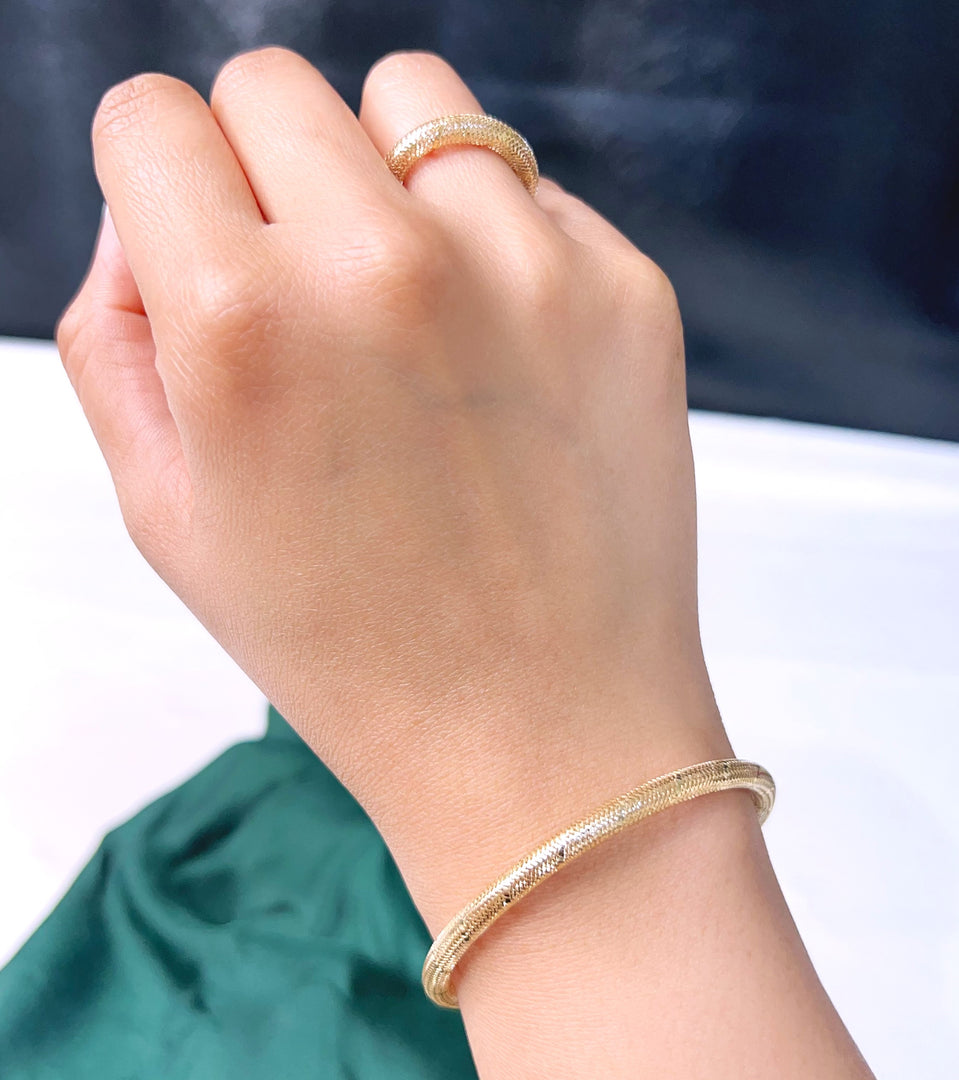 18K Real Gold Elastic Bangle & Ring Set