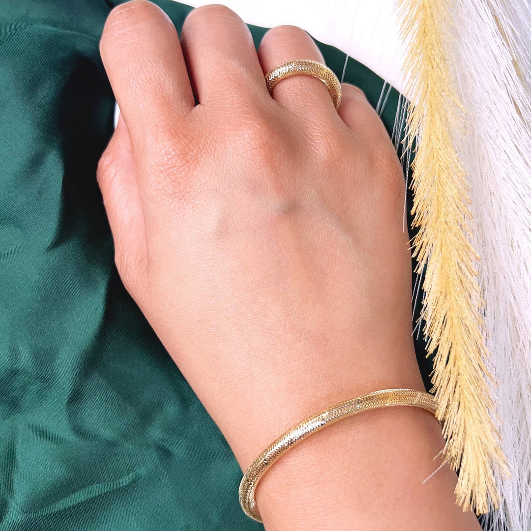 18K Real Gold Elastic Bangle & Ring Set