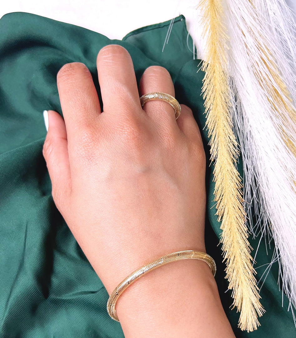 18K Real Gold Elastic Bangle & Ring Set