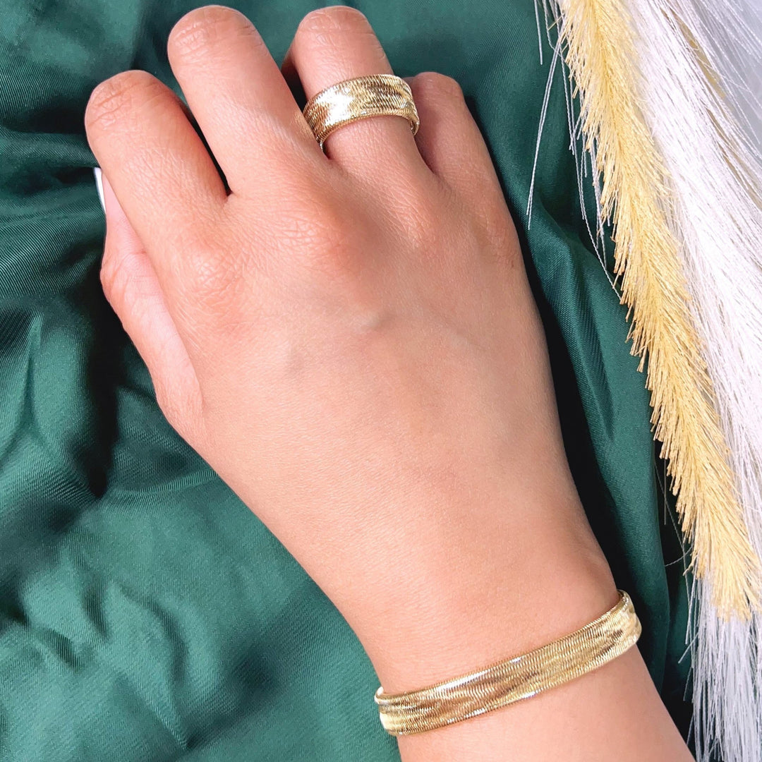 18K Real Gold Elastic Bangle & Ring Set