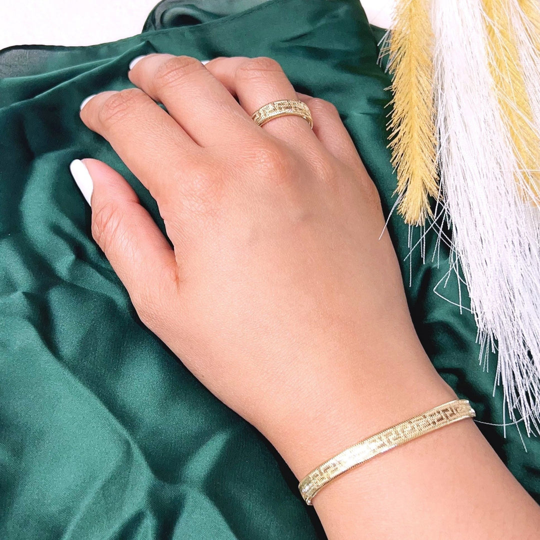 18K Real Gold Elastic Bangle & Ring Set