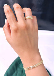18K Real Gold Elastic Bangle & Ring Set