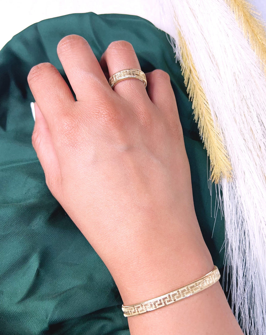 18K Real Gold Elastic Bangle & Ring Set