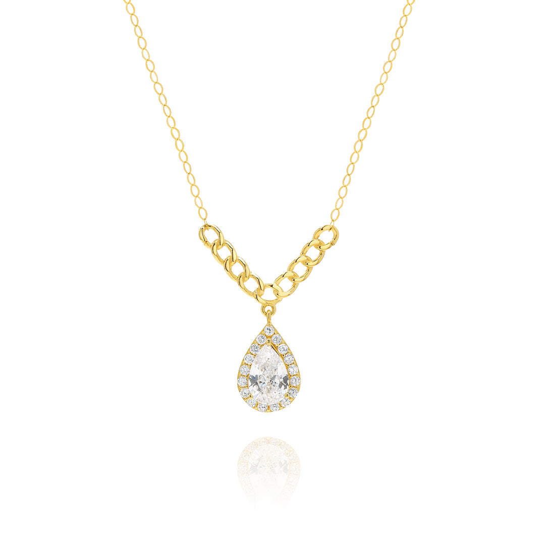 18K Real Gold Drop Stone Necklace