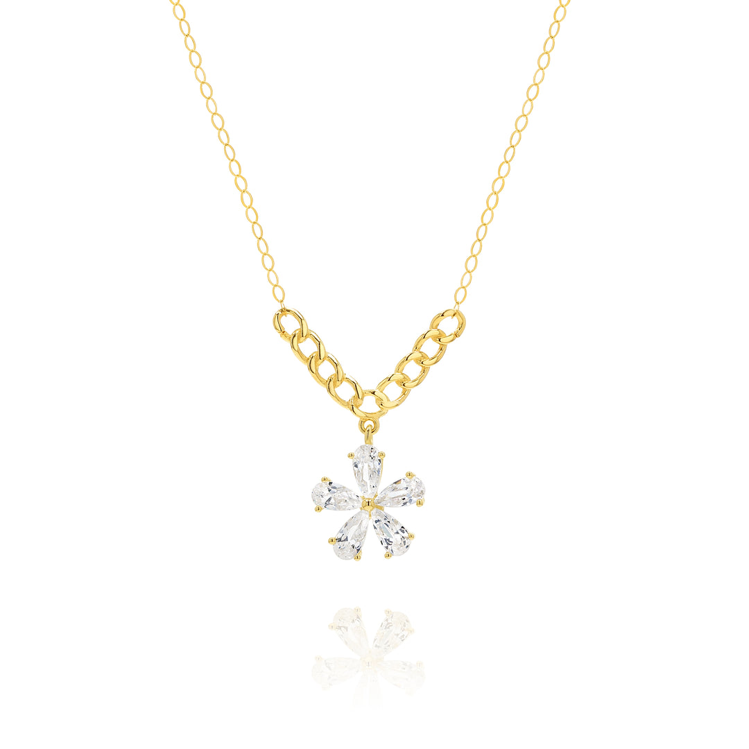 18K Real Gold Flower Stone Necklace