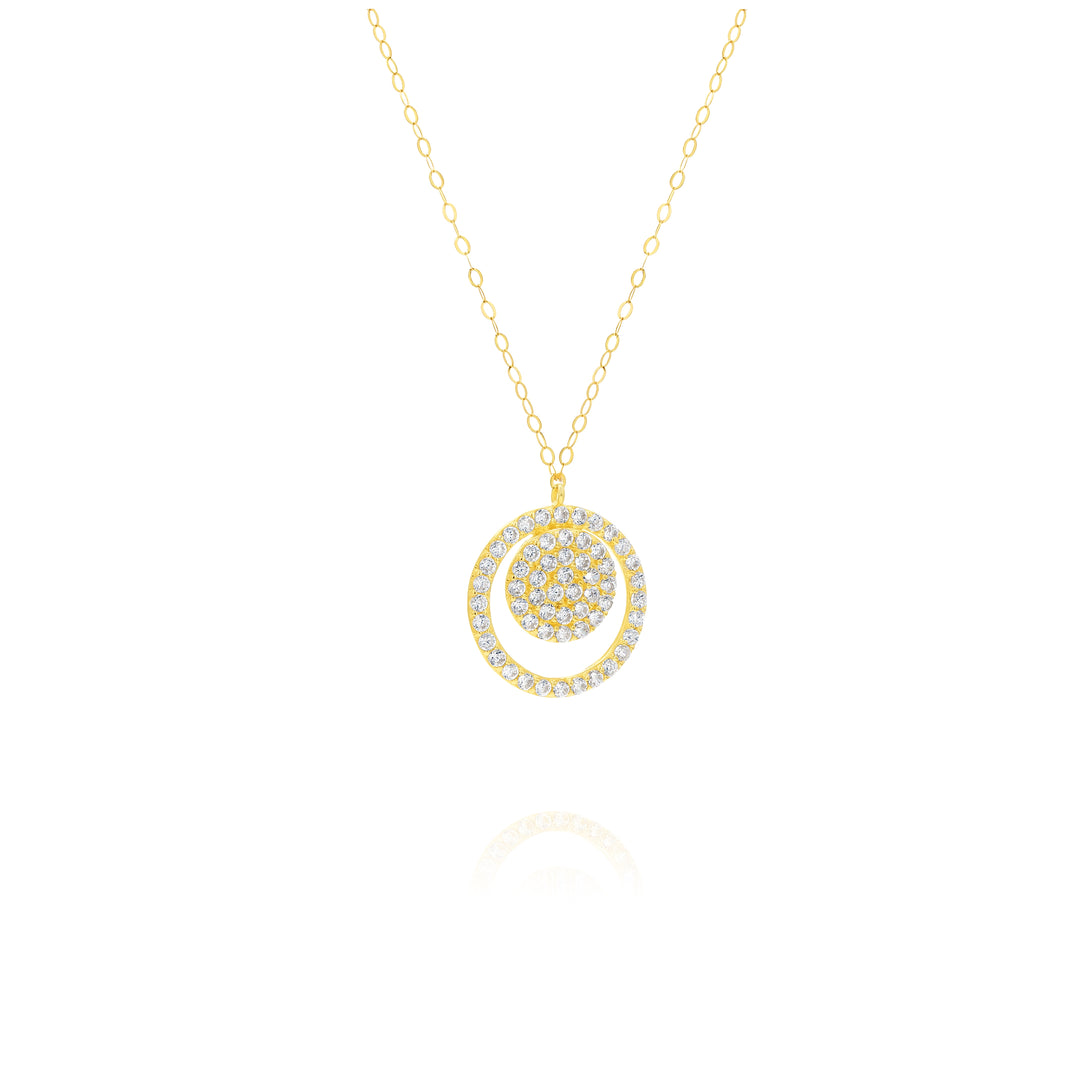 18K Real Gold Hanging Rounds Stone Necklace