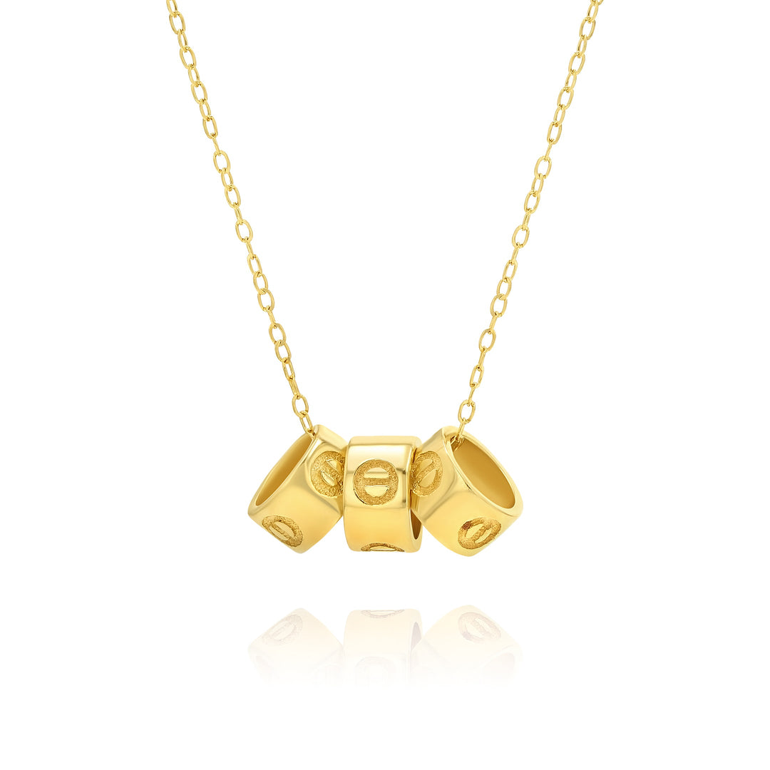 18K Real Gold 3 Movable Ring Necklace