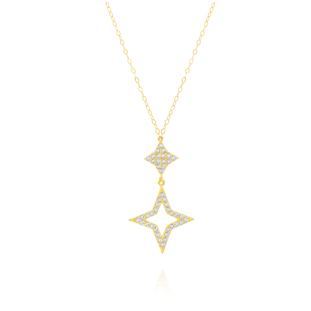18K Real Gold Hanging Stone Star Necklace