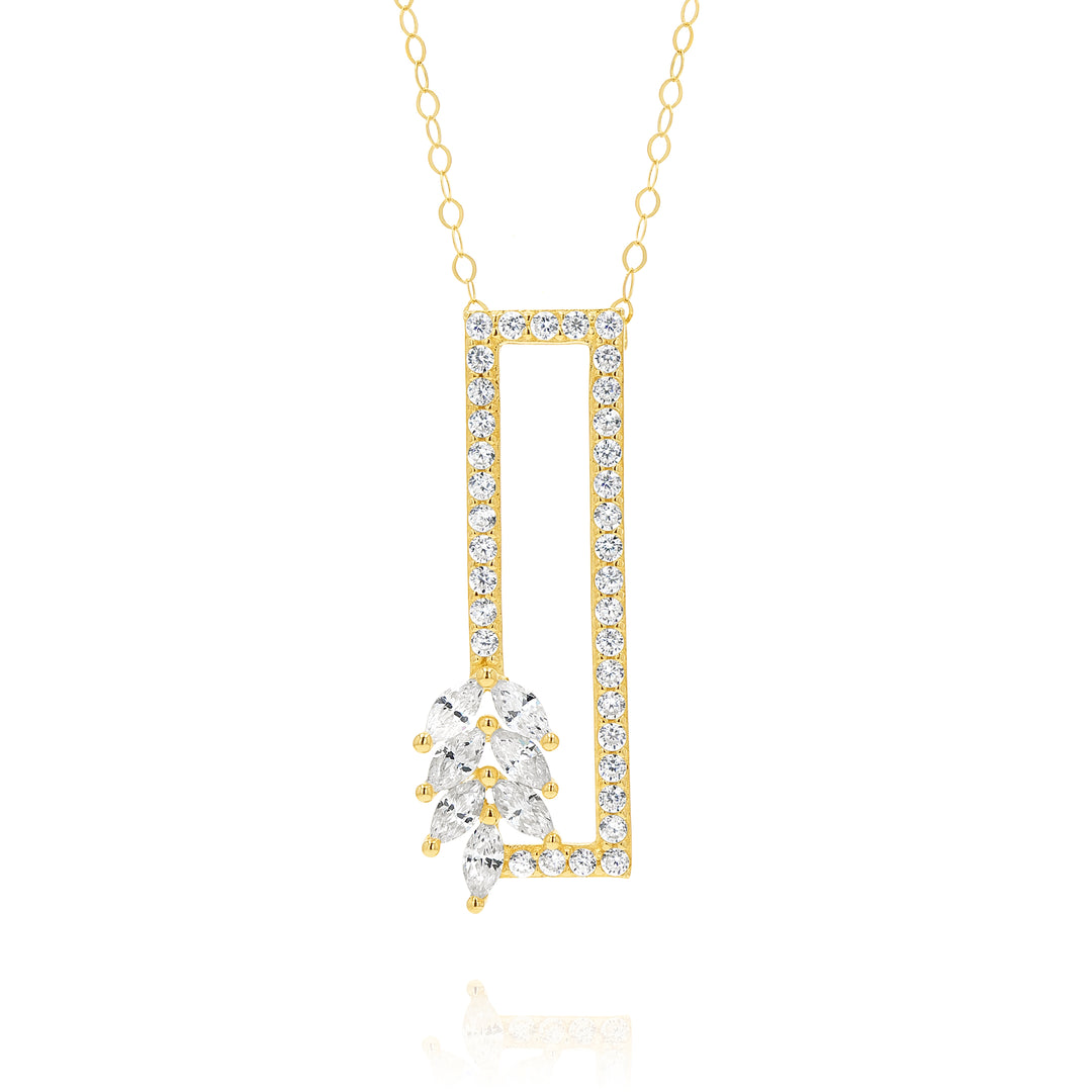 18K Real Gold Square Flower Stone Necklace
