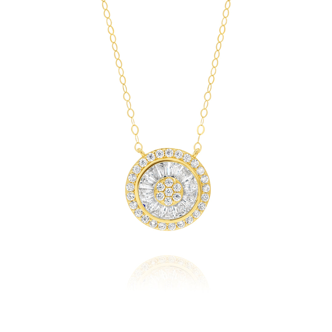 18K Real Gold Round Stone Necklace
