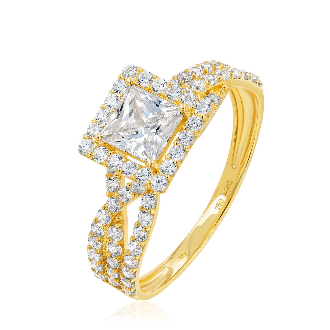 18K Real Gold Elegant Square Stone Ring – Hamsa Gold
