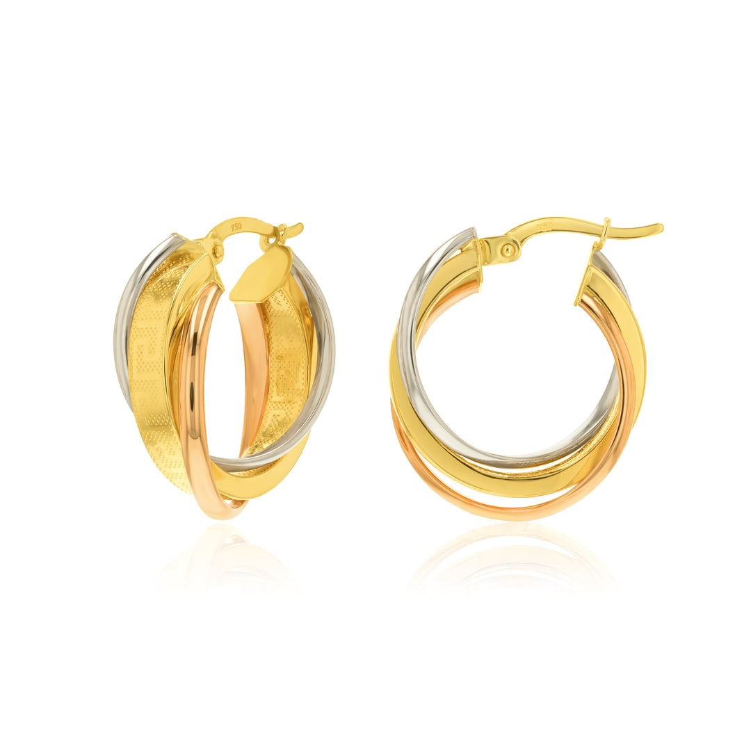 18K Real Gold 3 Color Loop Earrings