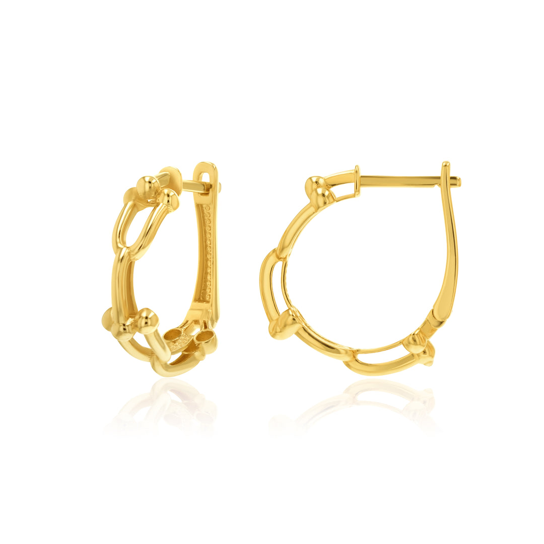 18K Real Gold U-link Loop Earrings
