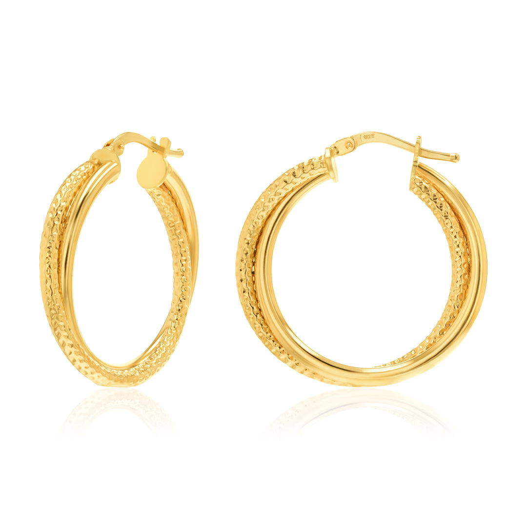 18K Real Gold Double Loop Earrings