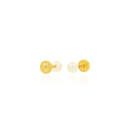 18K Real Gold Screw Pearl Earring Set