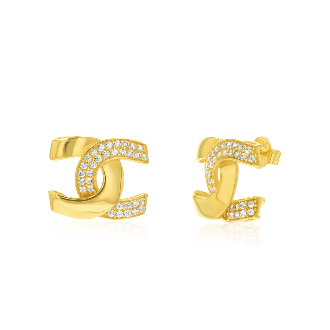 18K Real Gold C.H Stone Earrings