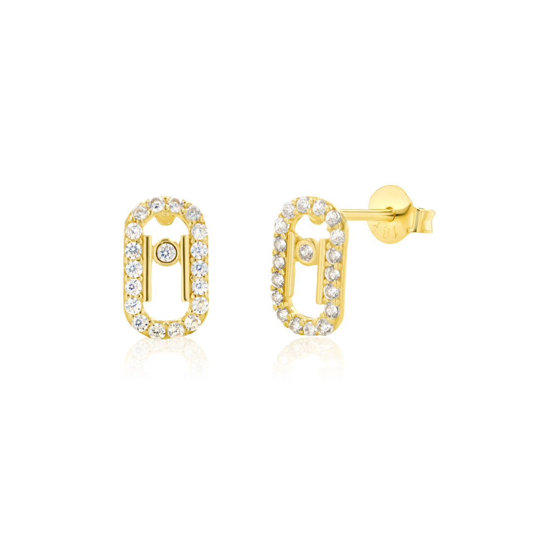 18K Real Gold Stone Stud Earrings