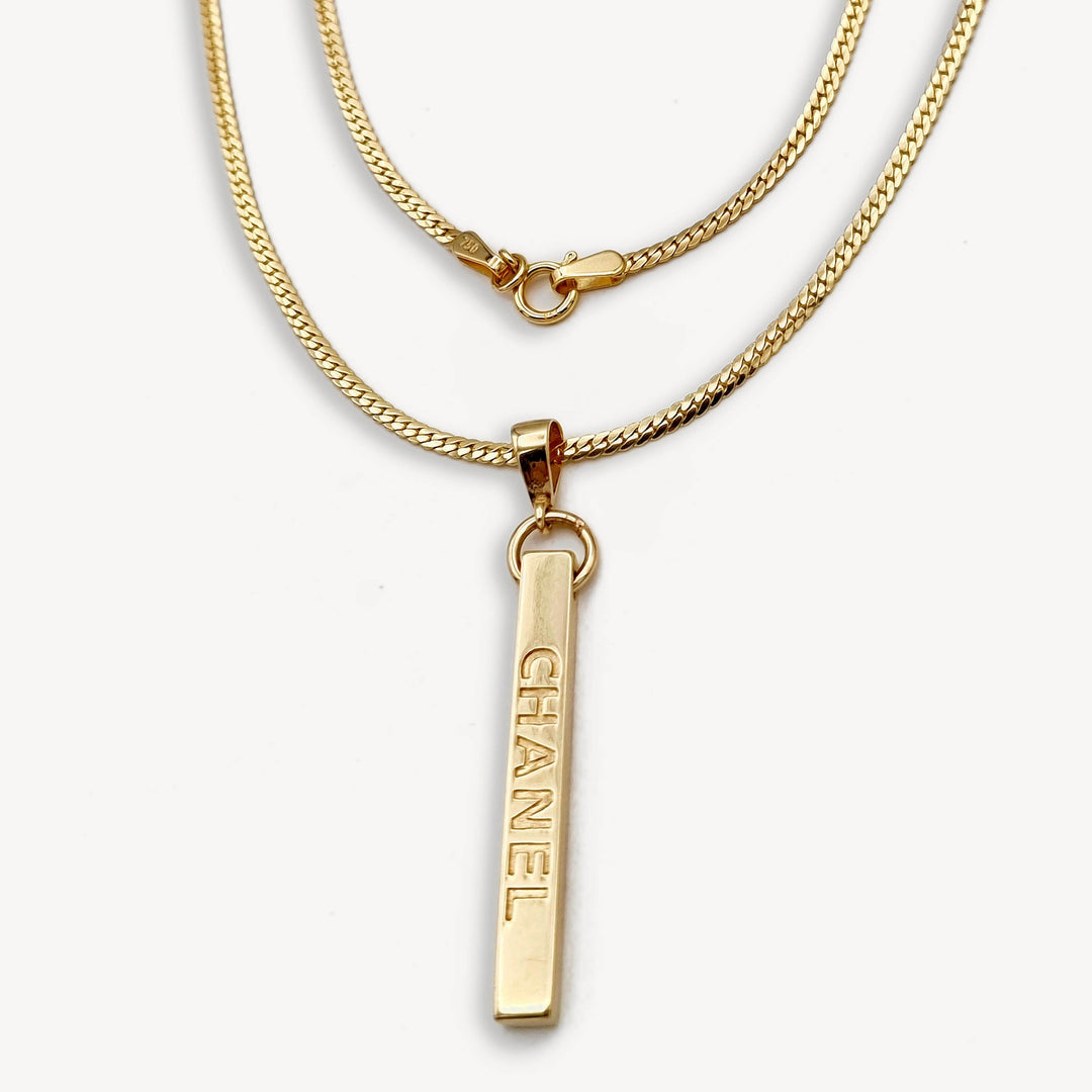 18K Real Gold C.H Long Bar Necklace