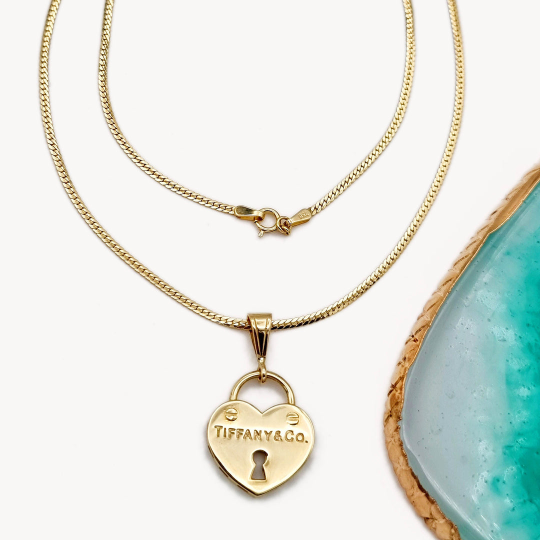 18K Real Gold Heart Lock Necklace