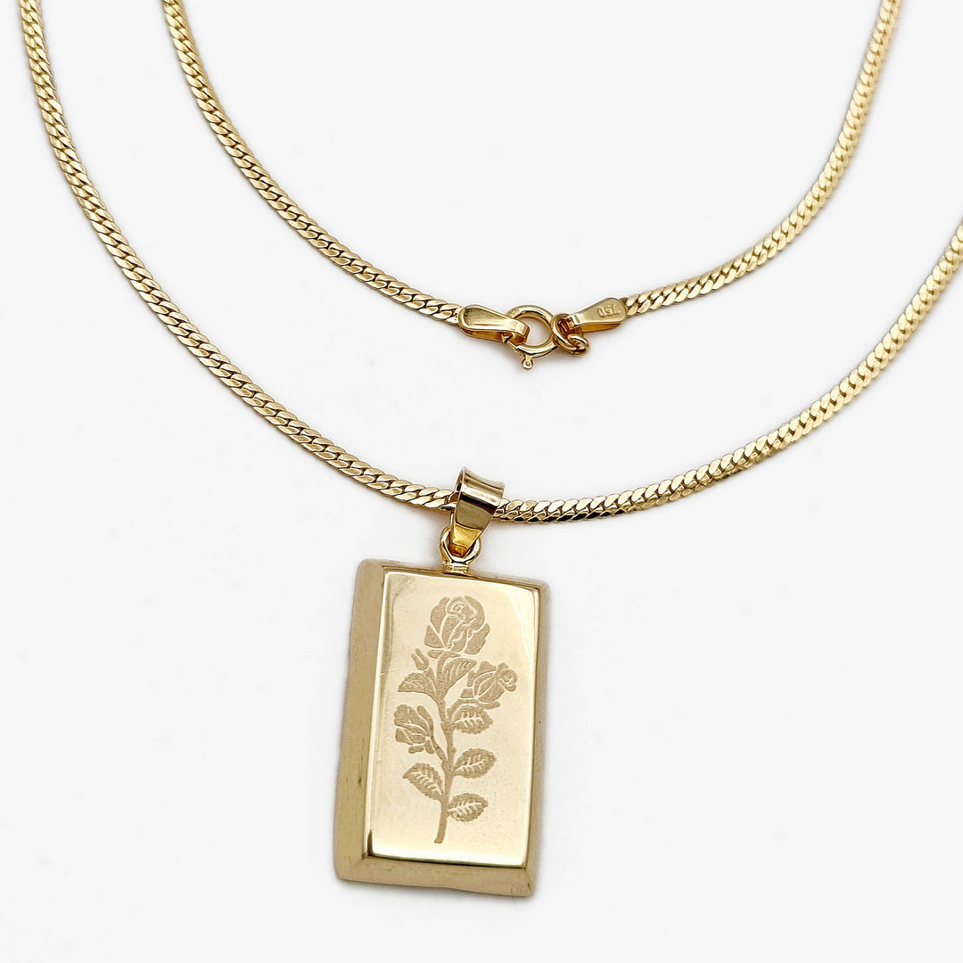 18K Real Gold Bar Flower Necklace