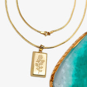 18K Real Gold Bar Flower Necklace