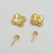 18K Solid Gold V.C Flower Screw Earring Set