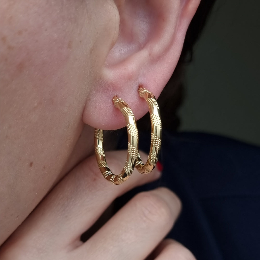 18K Real Gold Round Earrings