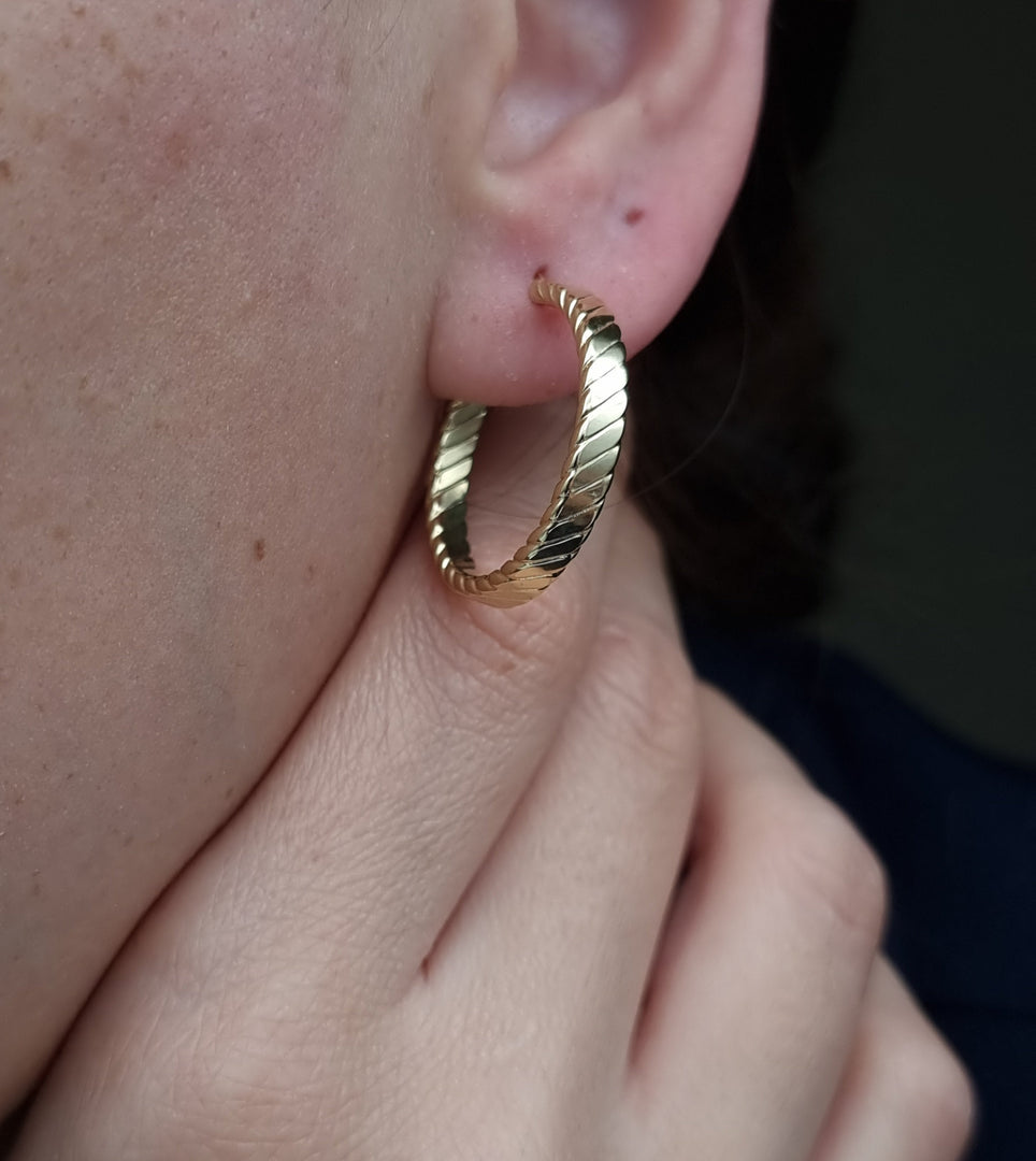 18K Real Gold Round Earrings